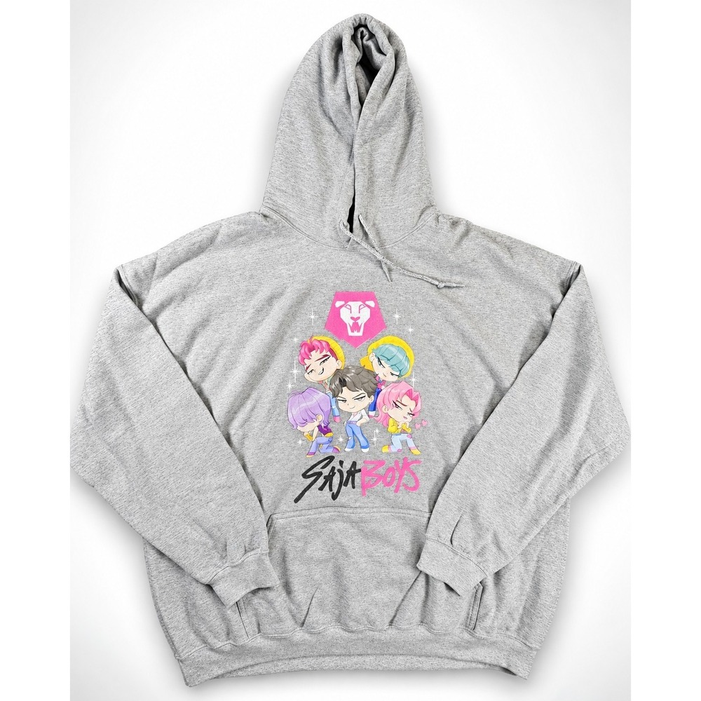 KPop Demon Hunters Saja Boys Chibi Hoodie Netflix Gildan 3XL Gray Graphic